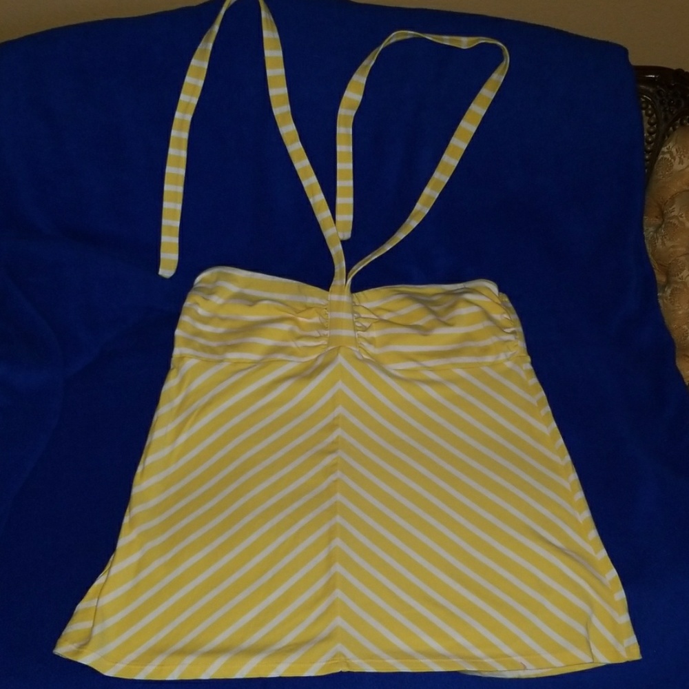 Yellow striped strapless top